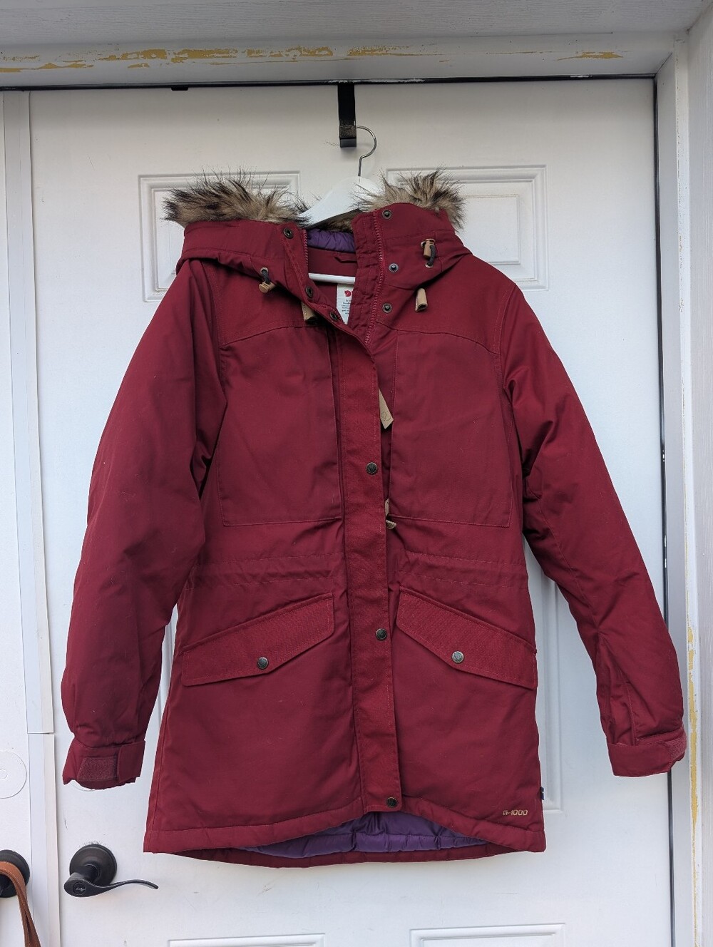 Fjallraven Singi Down Jacket Goose Down Maroon G-1000 Large Women's Parka Heavy